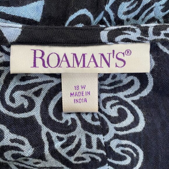 Roaman's Blue Floral Short Sleeve Lightweight Button Down Rayon Top, 18W #291 - Picture 7 of 10